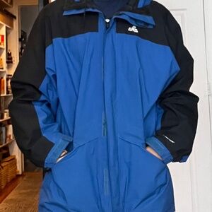 EMS Gore-Tex Hoodie Jacket Mens L Blue Black Zip Snap Long Sleeve Pockets